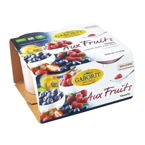 YAOURTS AUX FRUITS FRAISES, FRAMBOISE, MYRTILLE, ABRICOT 4X125G